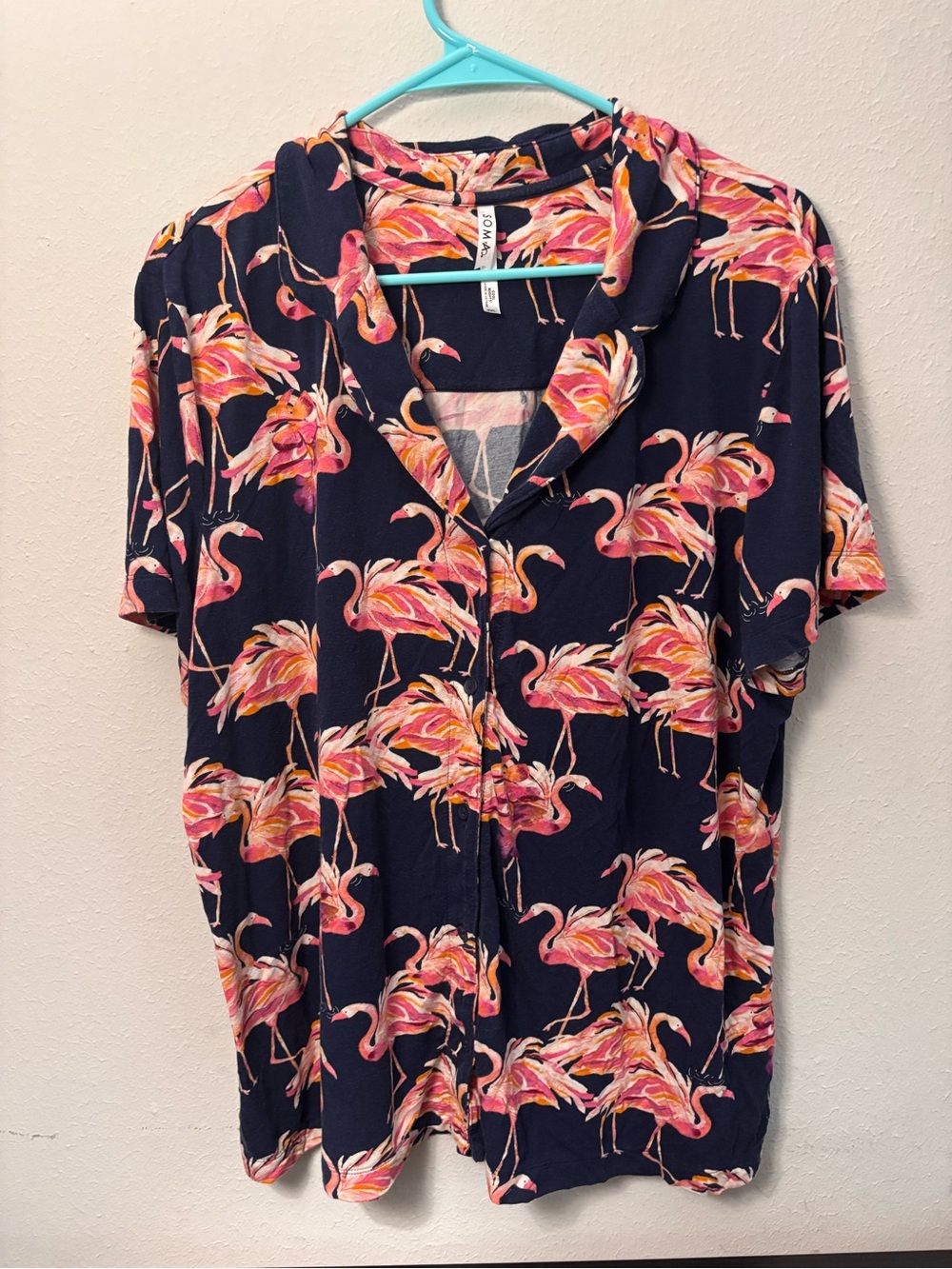 Soma Cool Nights Navy Flamingo Button-Up PJ top